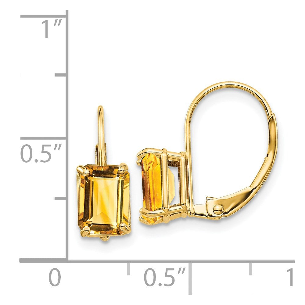 14K Gelbgold Citrin 7x5 mm Ohrhänger mit Achteckschliff und Leverback-Verschluss