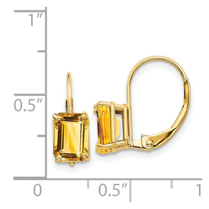 14K Gelbgold Citrin 7x5 mm Ohrhänger mit Achteckschliff und Leverback-Verschluss