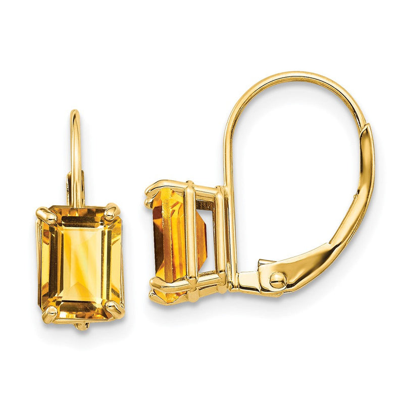 14K Gelbgold Citrin 7x5 mm Ohrhänger mit Achteckschliff und Leverback-Verschluss