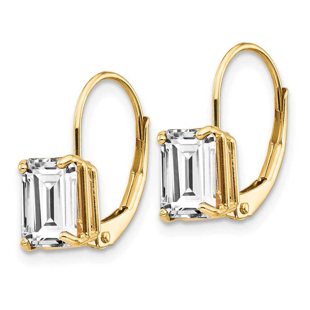 14K Gelbgold Ohrringe mit Zirkonia im Smaragdschliff, 7x5 mm, mit Klappbrisurverschluss