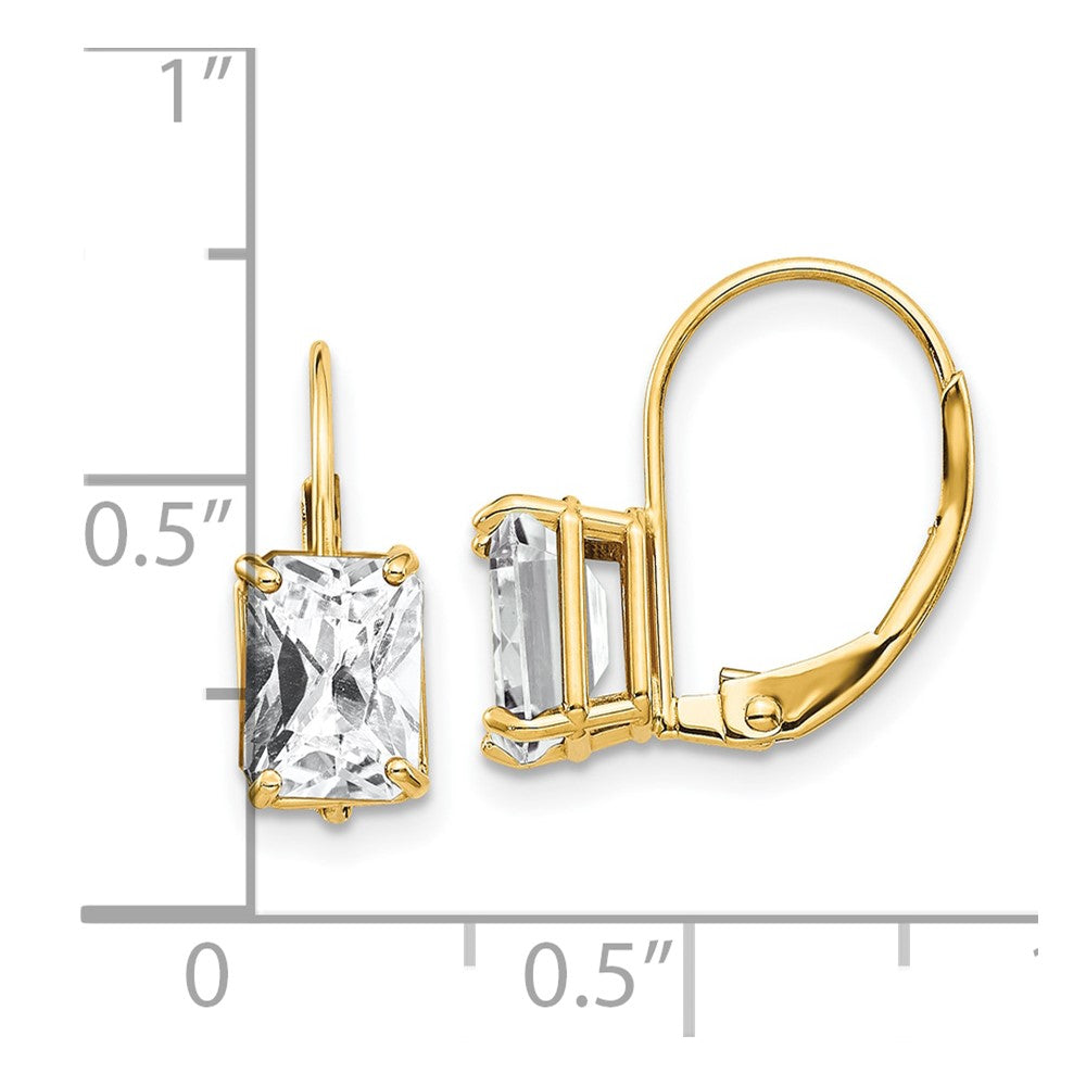 14K Gelbgold Ohrringe mit Zirkonia im Smaragdschliff, 7x5 mm, mit Klappbrisurverschluss