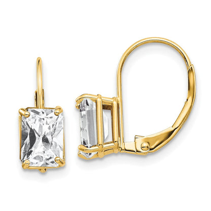 14K Gelbgold Ohrringe mit Zirkonia im Smaragdschliff, 7x5 mm, mit Klappbrisurverschluss