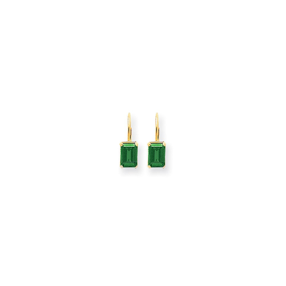 14K Gelbgold Ohrringe mit 7x5 mm Smaragden im Smaragdschliff