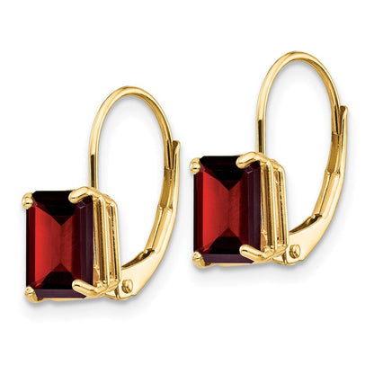 14K Gelbgold Ohrringe mit Granat im Emerald-Cut, 7 x 5 mm, mit Leverback-Verschluss
