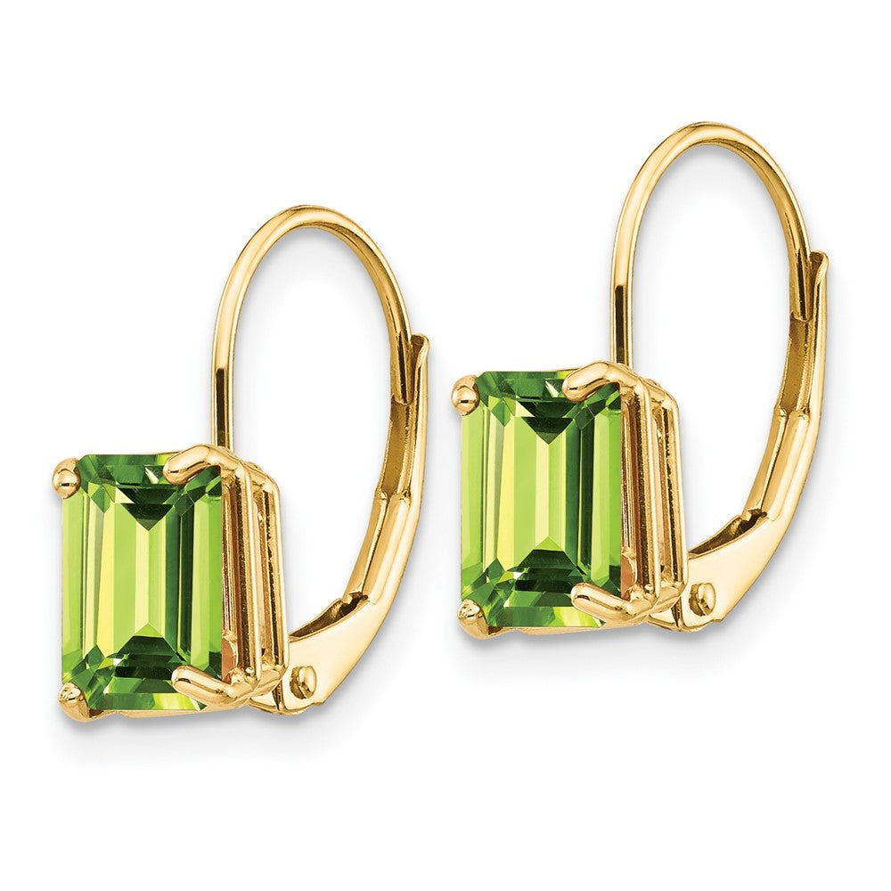 14K Gelbgold 7x5mm Smaragdschliff Peridot Ohrhänger mit Brisur