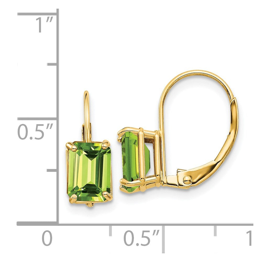 14K Gelbgold 7x5mm Smaragdschliff Peridot Ohrhänger mit Brisur