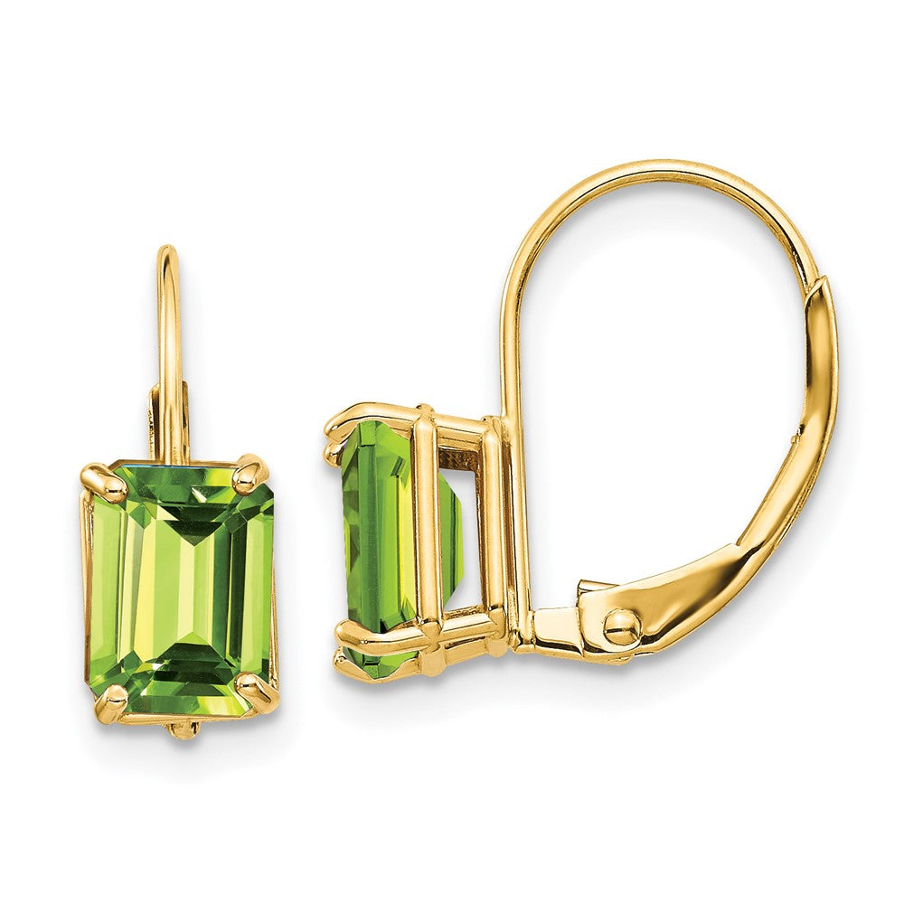 14K Gelbgold 7x5mm Smaragdschliff Peridot Ohrhänger mit Brisur