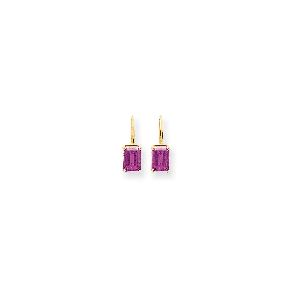 14K Gelbgold Ohrringe mit rosa Turmalin im Smaragdschliff, 7 x 5 mm