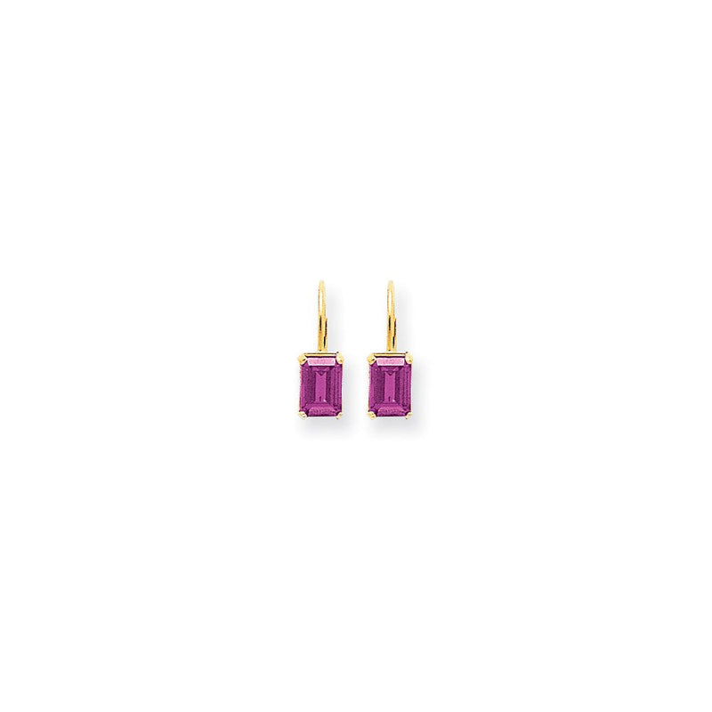 14K Gelbgold Ohrringe mit rosa Turmalin im Smaragdschliff, 7 x 5 mm