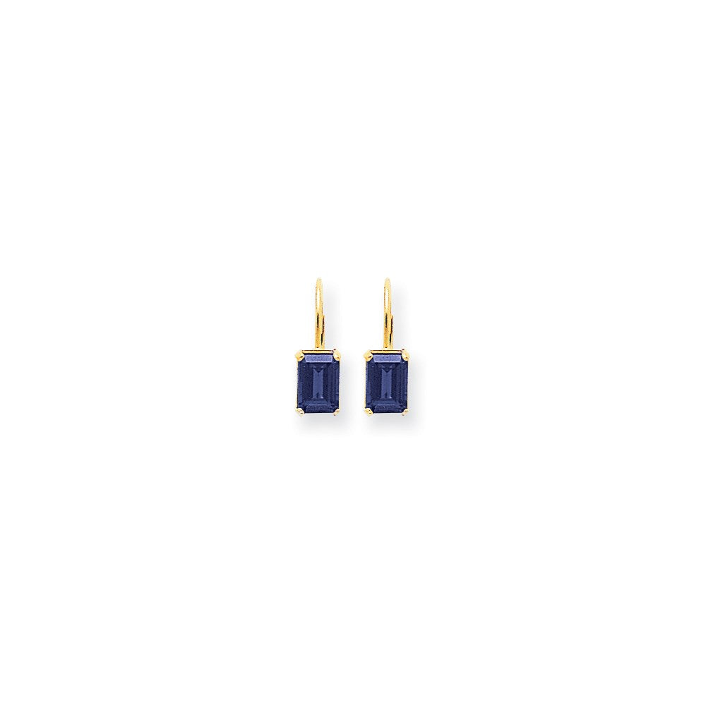 14K Gelbgold Ohrringe mit Saphir im Smaragdschliff, 7 x 5 mm