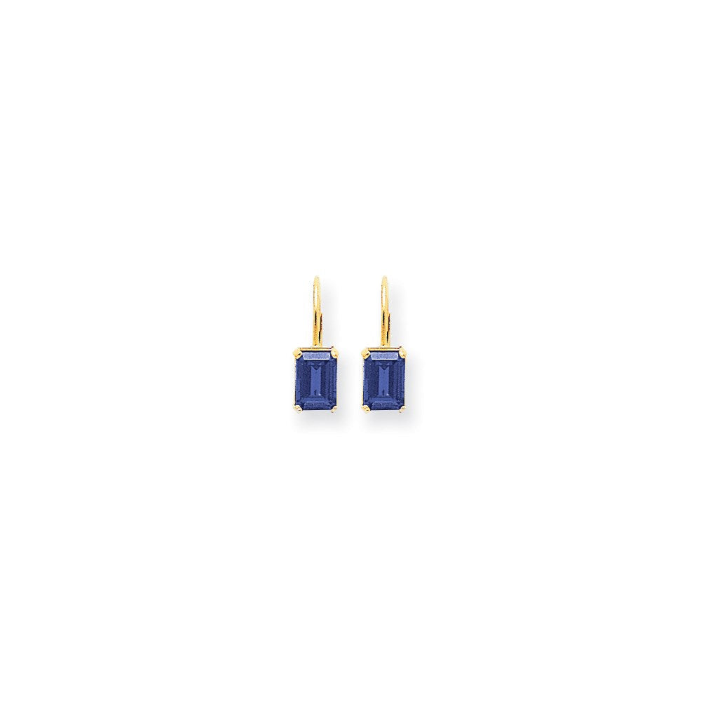 14K Gelbgold Tansanit-Ohrringe im Smaragdschliff, 7 x 5 mm