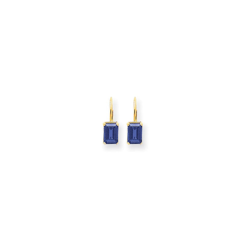 14K Gelbgold Tansanit-Ohrringe im Smaragdschliff, 7 x 5 mm