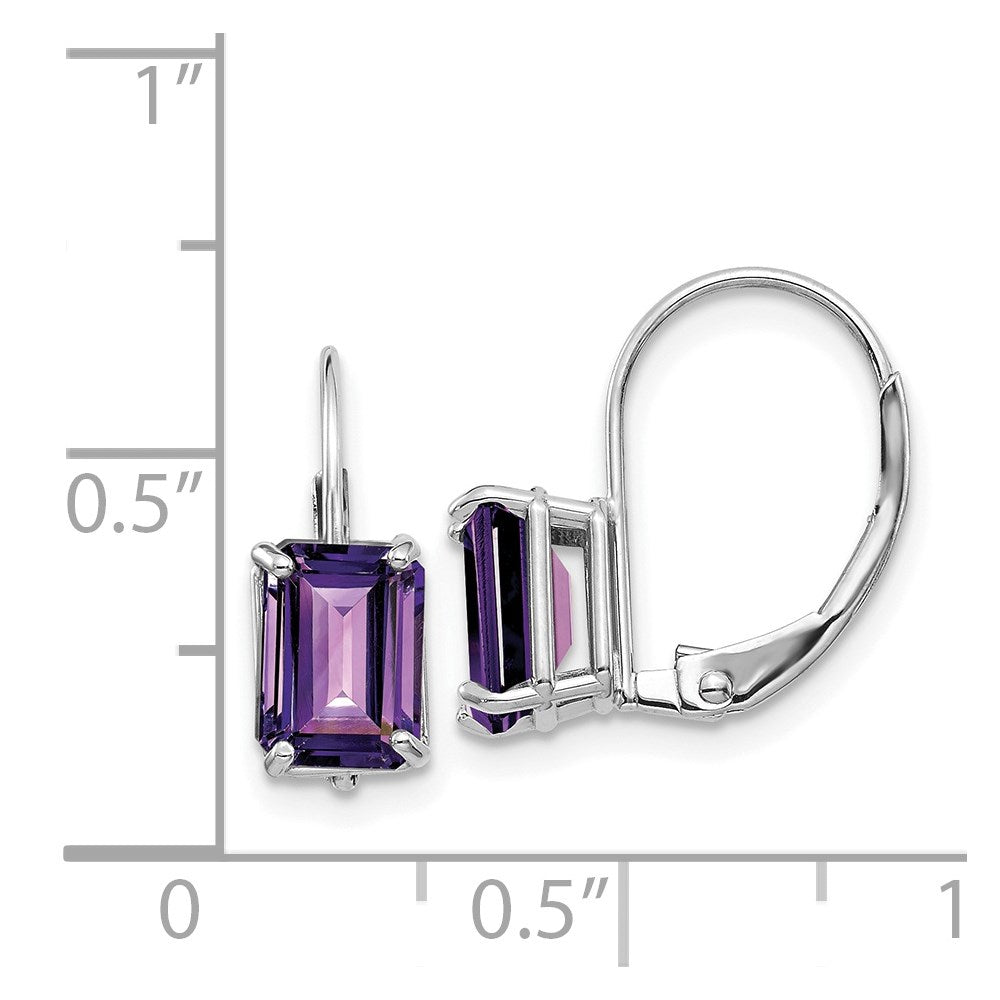 14K Weißgold Ohrhänger mit 7x5 mm Amethyst im Smaragdschliff und Brisurverschluss
