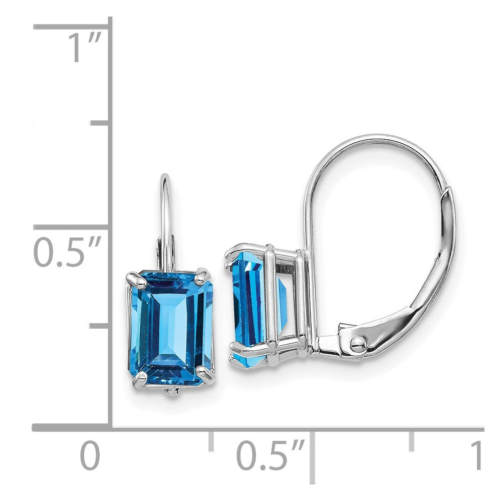 14K Weißgold Ohrringe mit Blautopas im Smaragdschliff, 7x5 mm