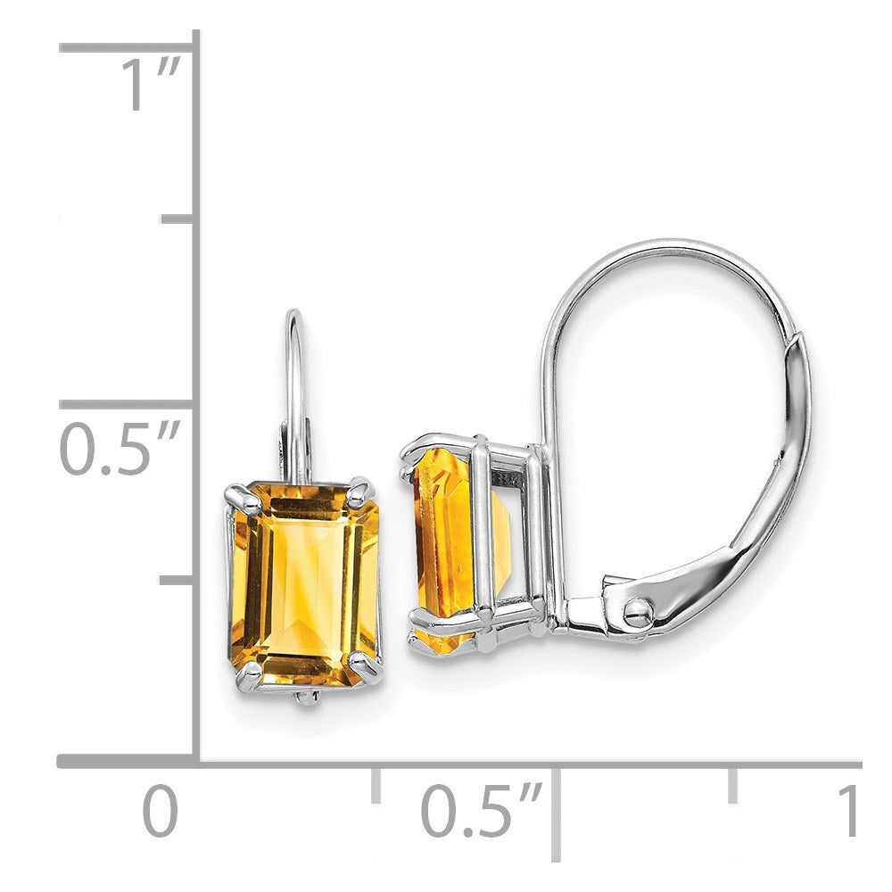 14K Weißgold Ohrringe mit Citrin im Smaragdschliff, 7 x 5 mm