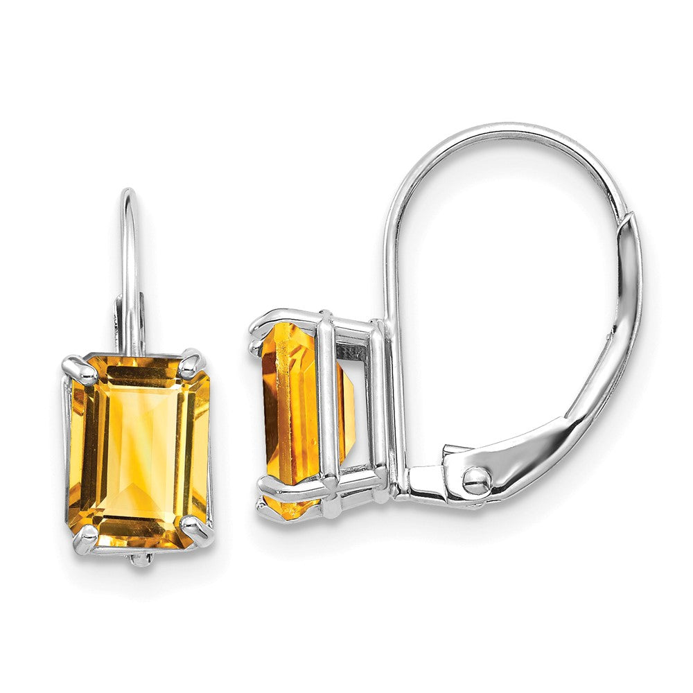 14K Weißgold Ohrringe mit Citrin im Smaragdschliff, 7 x 5 mm