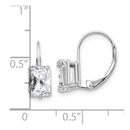 14K Weißgold Ohrringe mit Smaragdschliff-Zirkonia, 7x5mm