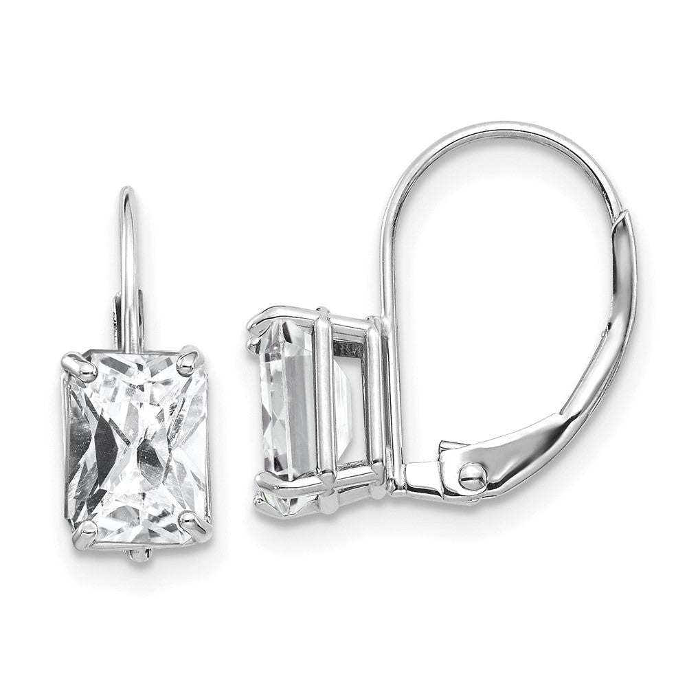 14K Weißgold Ohrringe mit Smaragdschliff-Zirkonia, 7x5mm