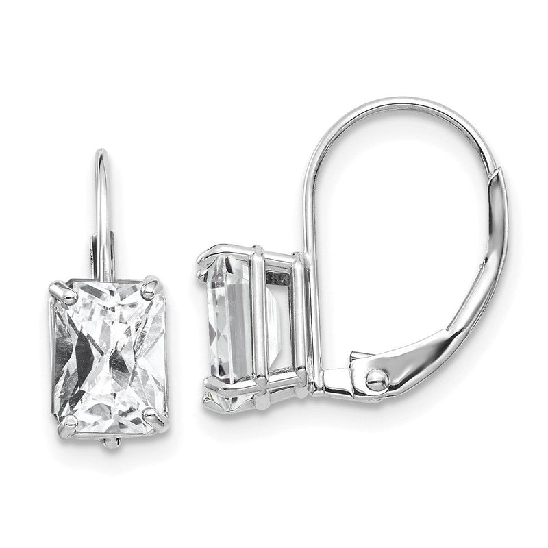 14K Weißgold Ohrringe mit Smaragdschliff-Zirkonia, 7x5mm