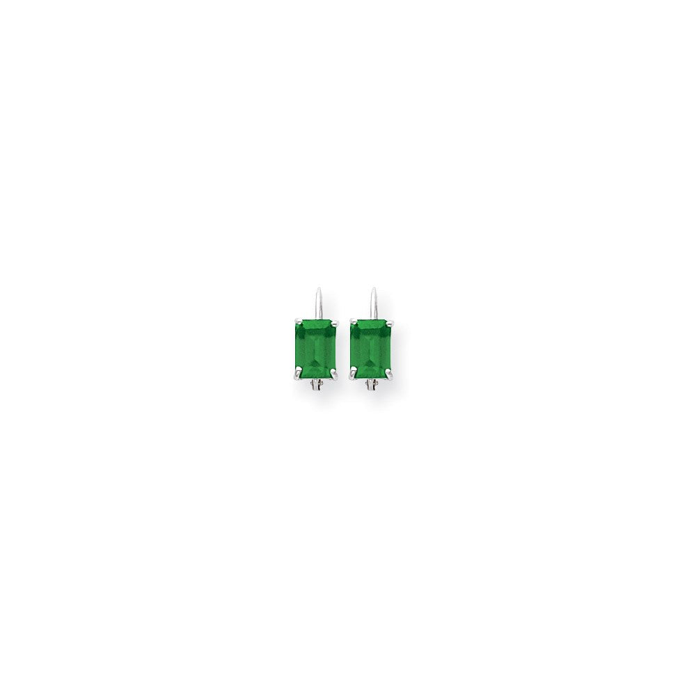 14K Weißgold Ohrringe mit Smaragd im Emerald-Cut, 7 x 5 mm