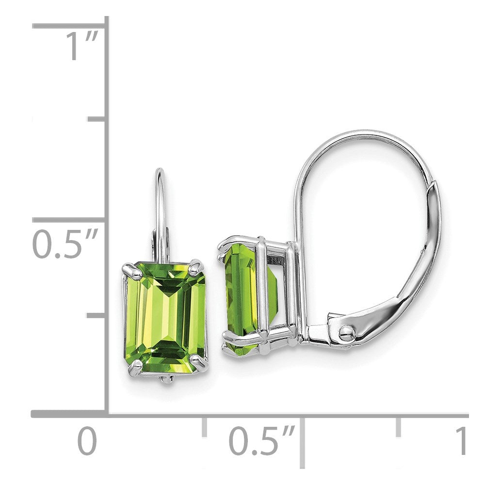 14K Weißgold Ohrhänger mit Peridot im Smaragdschliff 7x5 mm und Brisurverschluss