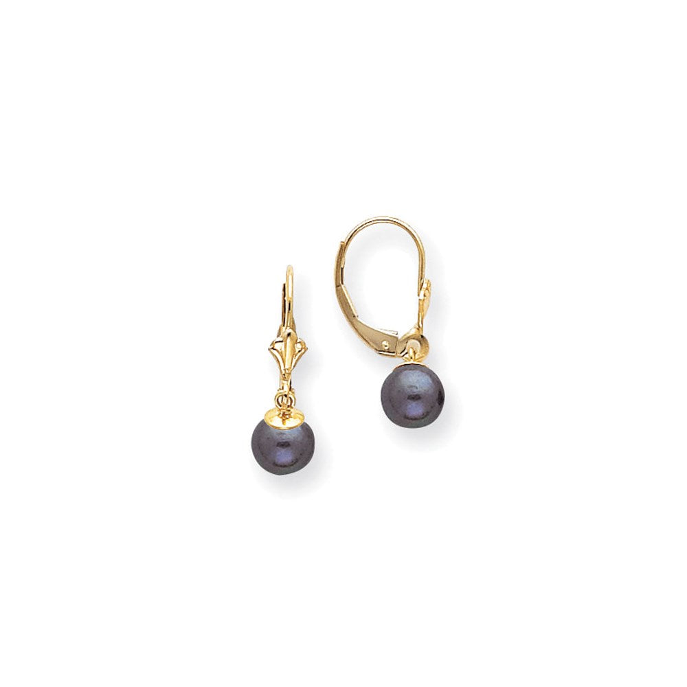 14K Gelbgold 6-7mm Schwarz Rund Ohrhänger mit Brisur