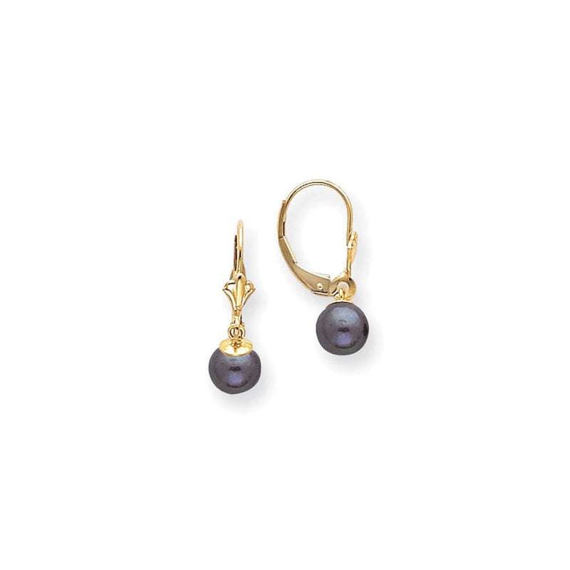 14K Gelbgold 6-7mm Schwarz Rund Ohrhänger mit Brisur
