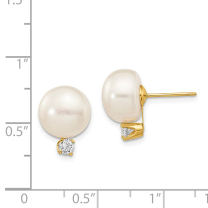 14K Gelbgold Ohrstecker mit weißen 10-11mm Button-Süßwasser-Zuchtperlen und 0,2 ct. echten Diamanten