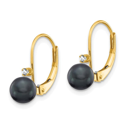 14K Gelbgold 5 6mm Schwarz Fw Zuchtperle Aa Diamant Ohrhänger mit Brisur