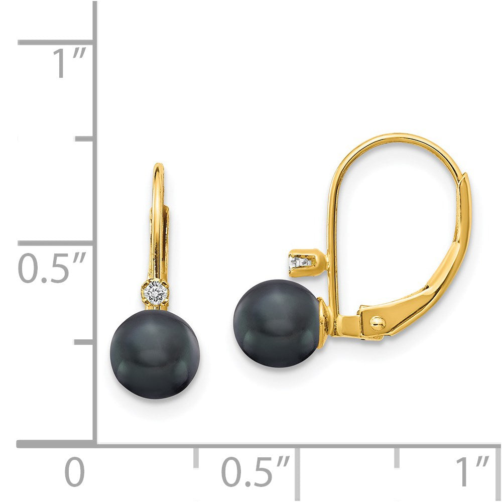 14K Gelbgold 5 6mm Schwarz Fw Zuchtperle Aa Diamant Ohrhänger mit Brisur