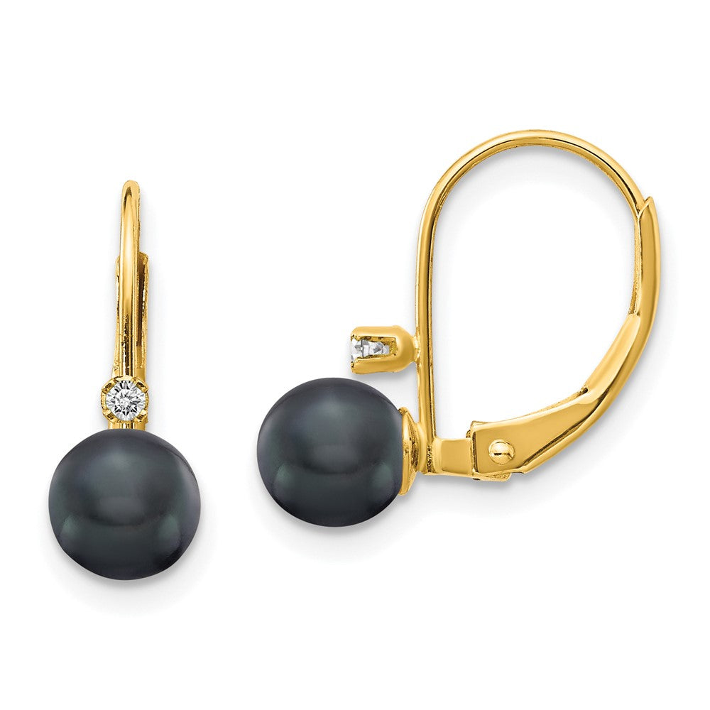 14K Gelbgold 5 6mm Schwarz Fw Zuchtperle Aa Diamant Ohrhänger mit Brisur
