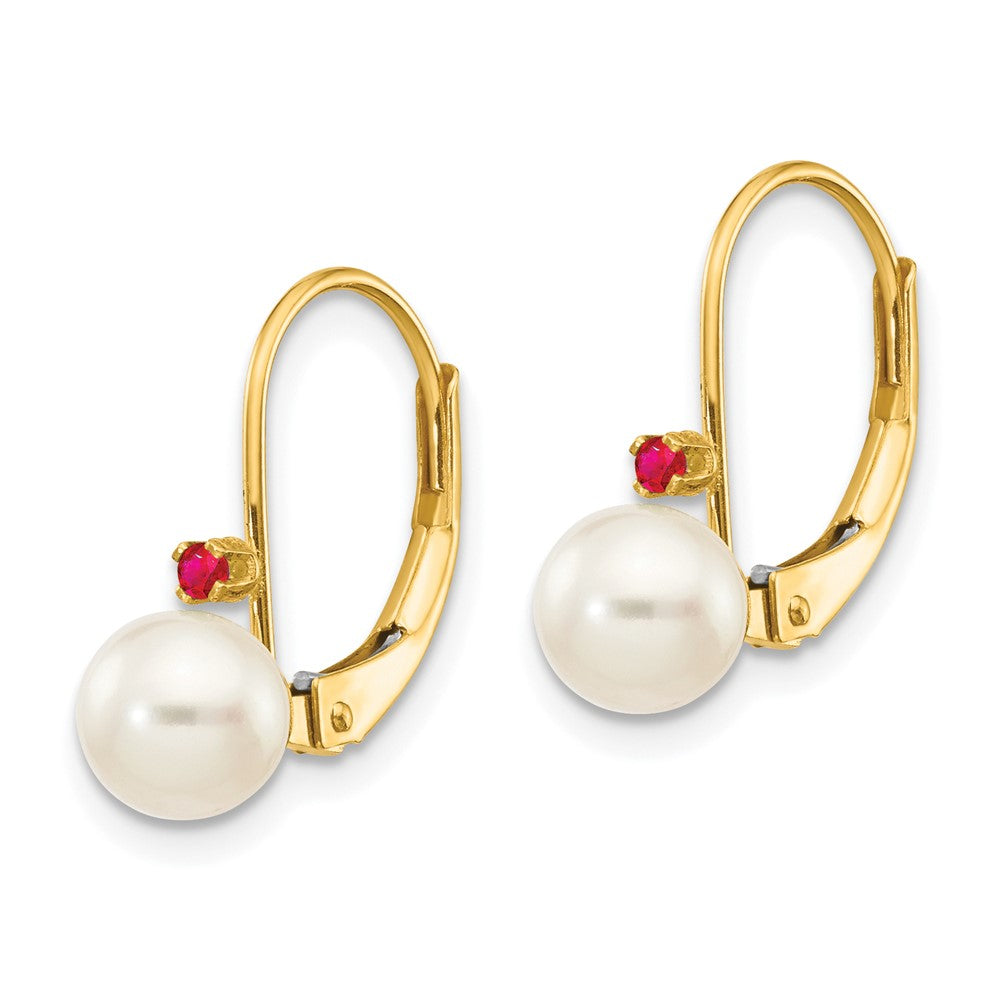 14K Gelbgold 5 5.5mm Weiß Rund Fw Zuchtperle Rubin Ohrhänger mit Brisur