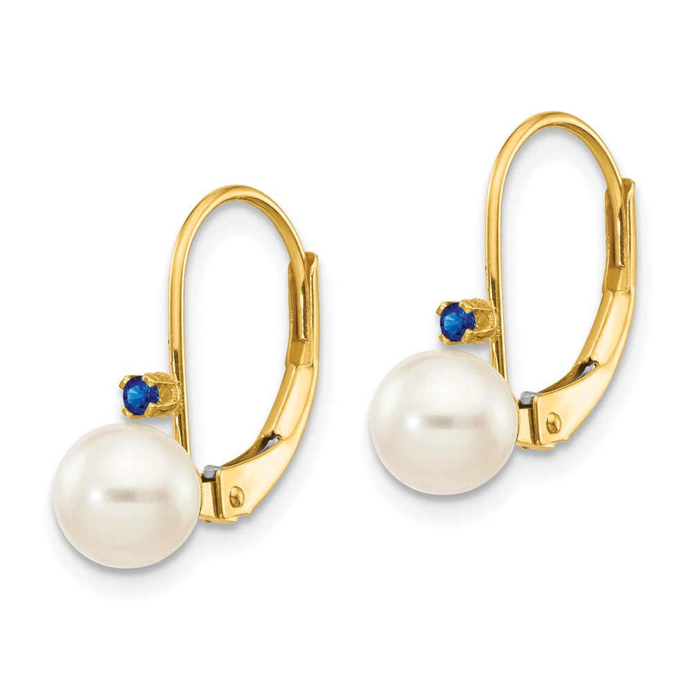 14K Gelbgold 5 5.5mm Weiß Rund Fw Zuchtperle Saphir Ohrhänger mit Brisur