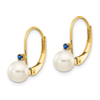 14K Gelbgold 5 5.5mm Weiß Rund Fw Zuchtperle Saphir Ohrhänger mit Brisur