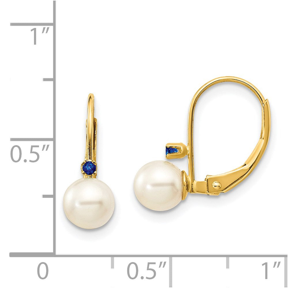 14K Gelbgold 5 5.5mm Weiß Rund Fw Zuchtperle Saphir Ohrhänger mit Brisur