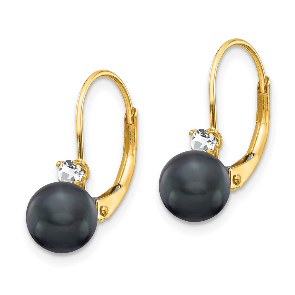 14K Gelbgold 6-7mm Schwarz Fw Zuchtperle Aa Echt Diamant Ohrhänger mit Brisur