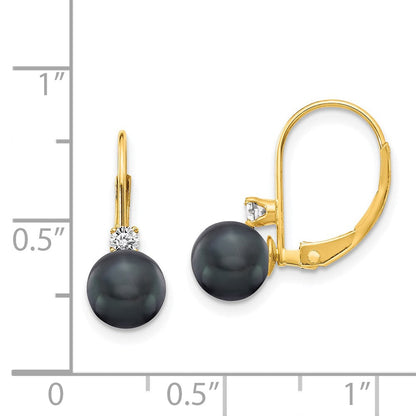14K Gelbgold 6-7mm Schwarz Fw Zuchtperle Aa Echt Diamant Ohrhänger mit Brisur