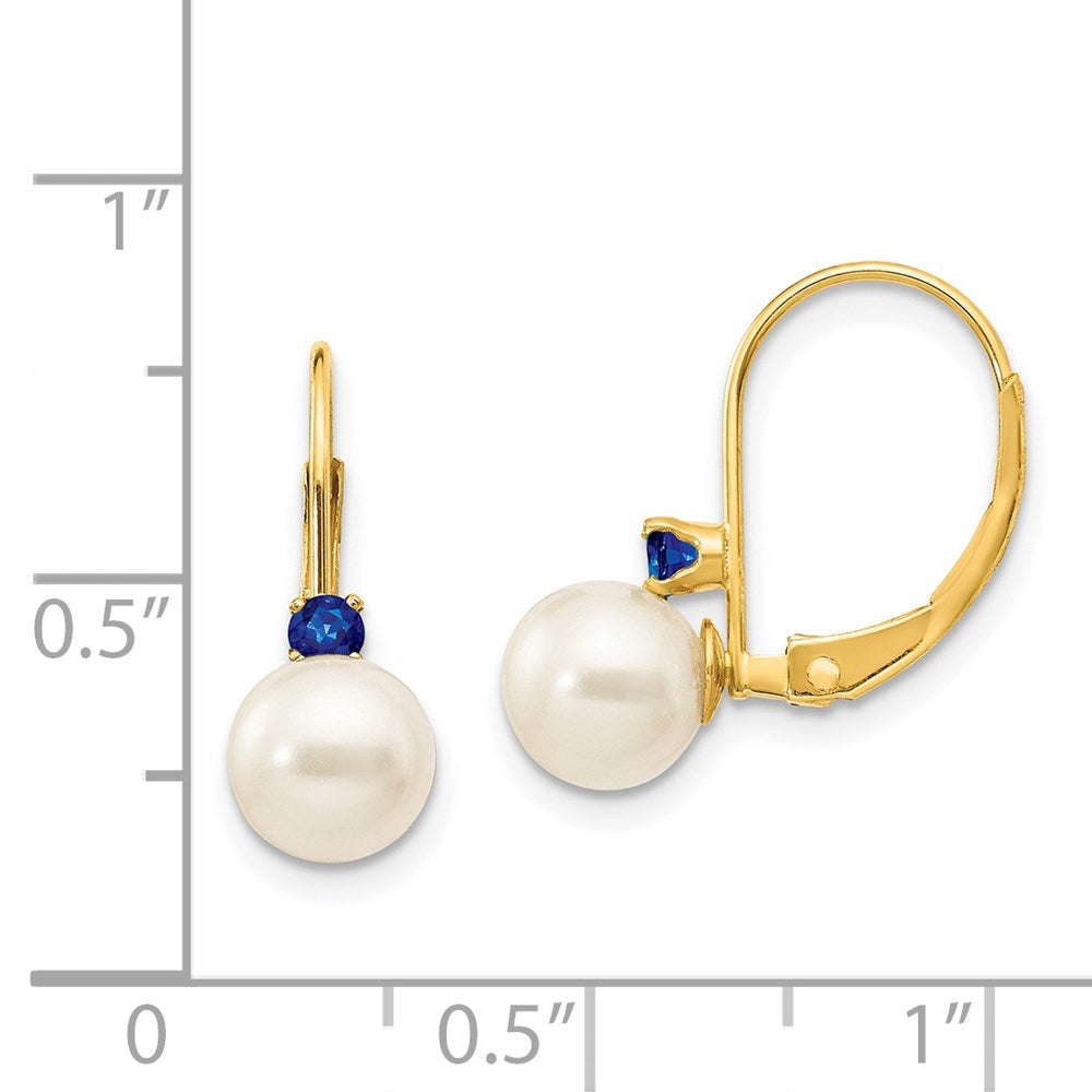 14K Gelbgold 6 6.5mm Weiß Rund Fw Zuchtperle Saphir Ohrhänger mit Brisur