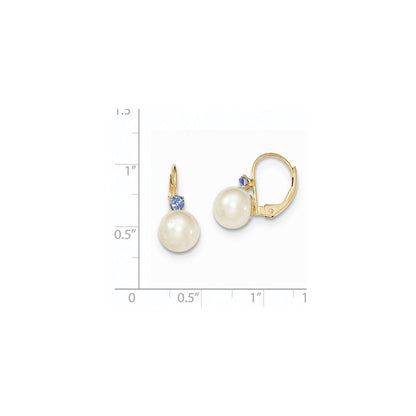 14K Gelbgold 7-7.5mm Weiß Rund Fw Zuchtperle Tansanit Ohrhänger mit Brisur