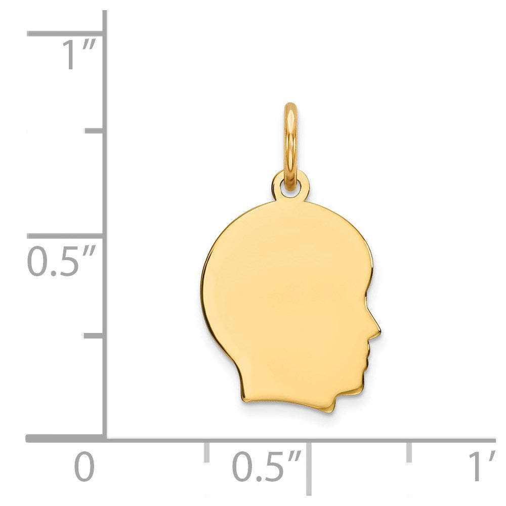 14K Gelbgold Schlicht Klein Zugewandt Right Gravierbar Junge Kopf Charm