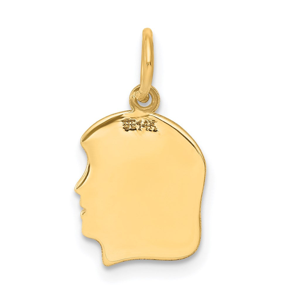 14K Gelbgold Schlicht Klein Zugewandt Right Gravierbar Mädchen Kopf Charm