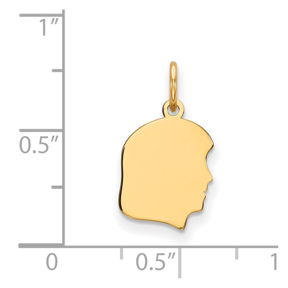 14K Gelbgold Schlicht Klein Zugewandt Right Gravierbar Mädchen Kopf Charm