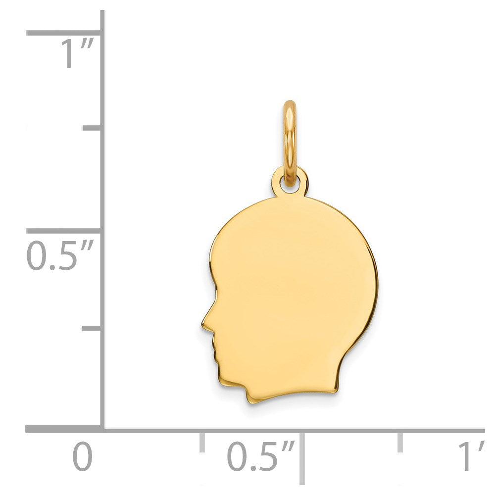 14K Gelbgold Schlicht Klein Zugewandt Left Gravierbar Junge Kopf Charm
