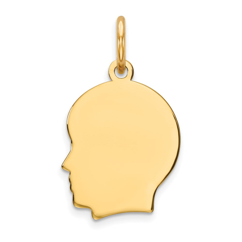 14K Gelbgold Schlicht Klein Zugewandt Left Gravierbar Junge Kopf Charm