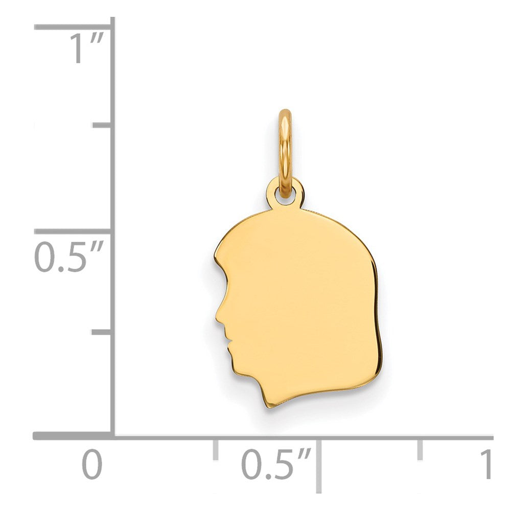 14K Gelbgold Schlicht Klein Zugewandt Left Gravierbar Mädchen Kopf Charm
