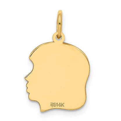 14K Gelbgold Schlicht Mittel Zugewandt Right Gravierbar Mädchen Kopf Charm
