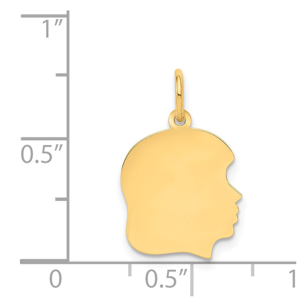 14K Gelbgold Schlicht Mittel Zugewandt Right Gravierbar Mädchen Kopf Charm