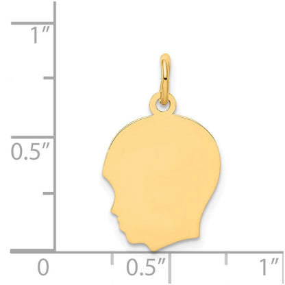 14K Gelbgold Schlicht Mittel Zugewandt Left Gravierbar Junge Kopf Charm