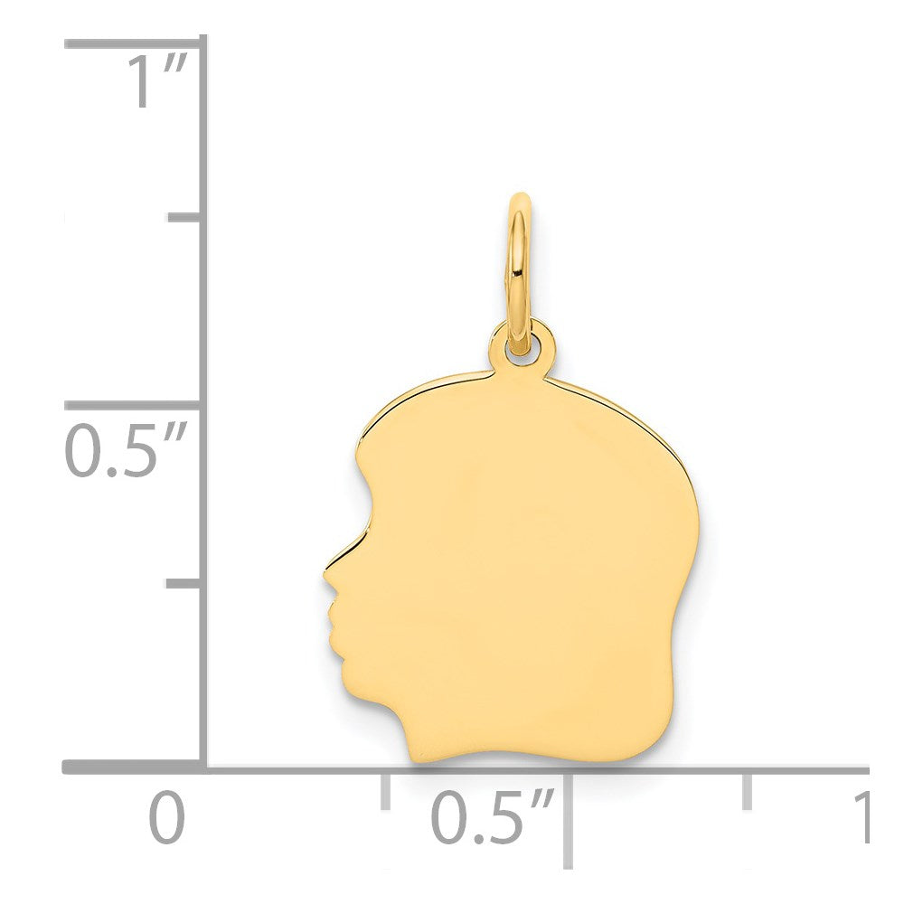 14K Gelbgold Schlicht Mittel Zugewandt Left Gravierbar Mädchen Kopf Charm