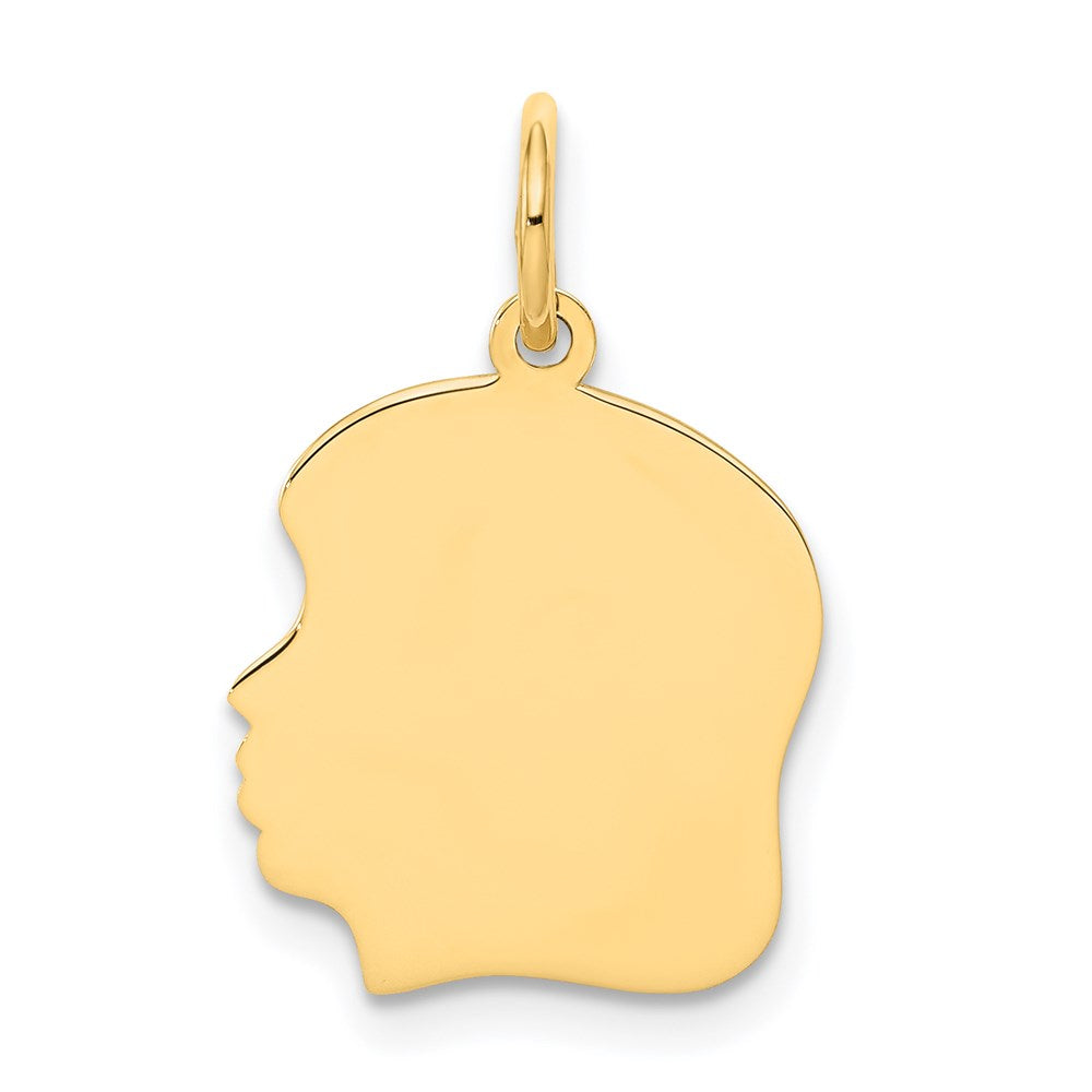 14K Gelbgold Schlicht Mittel Zugewandt Left Gravierbar Mädchen Kopf Charm
